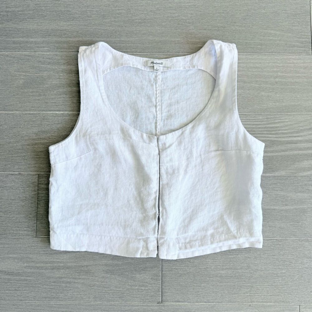 Madewell Scoopneck Crop Tank in 100% Linen Eyelet White 4 Sleeveless Boho NP015 - Picture 7 of 14
